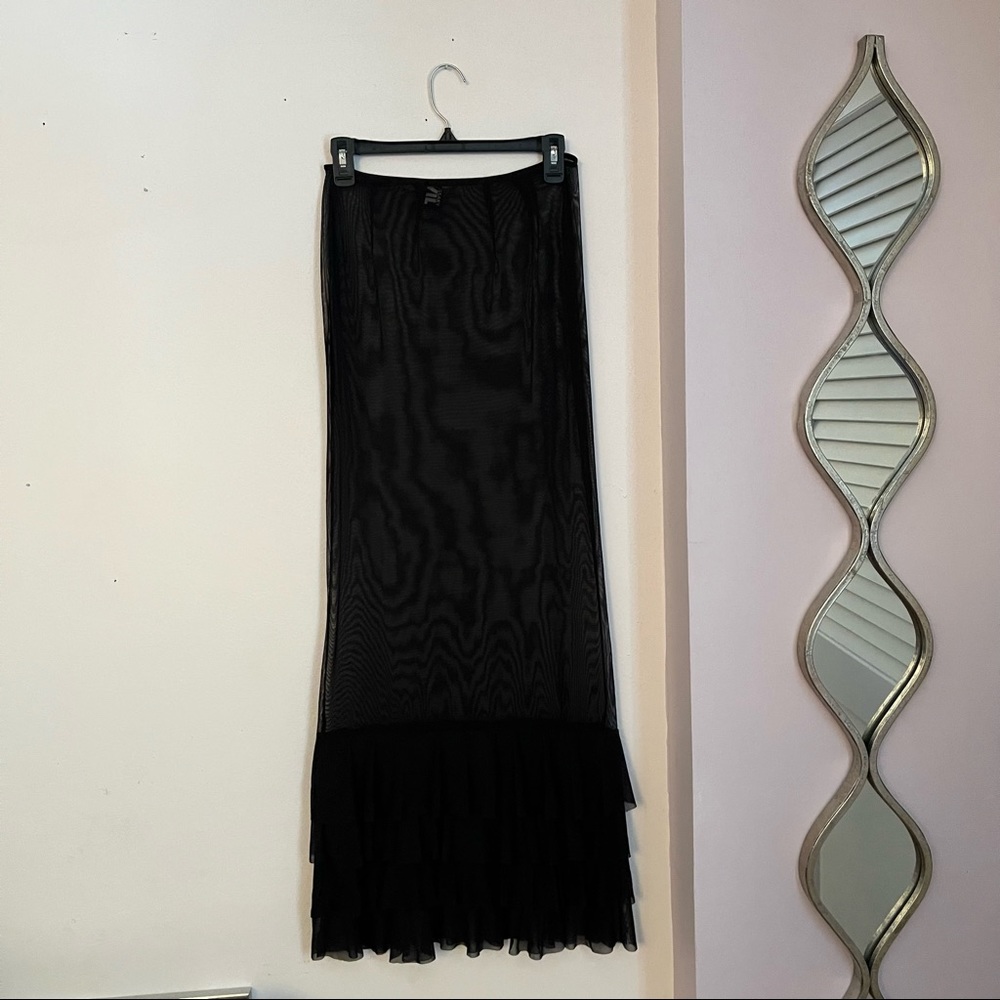 Mesh Ruffled Botttom Slip Maxi Skirt